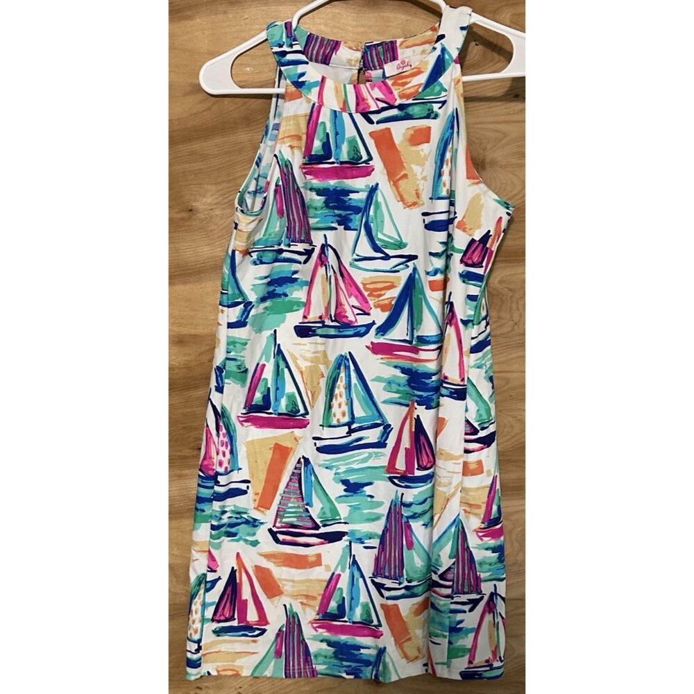 Aryeh  Neck Dress XS Tropical BOAT sailboat Island Colorful Stretch